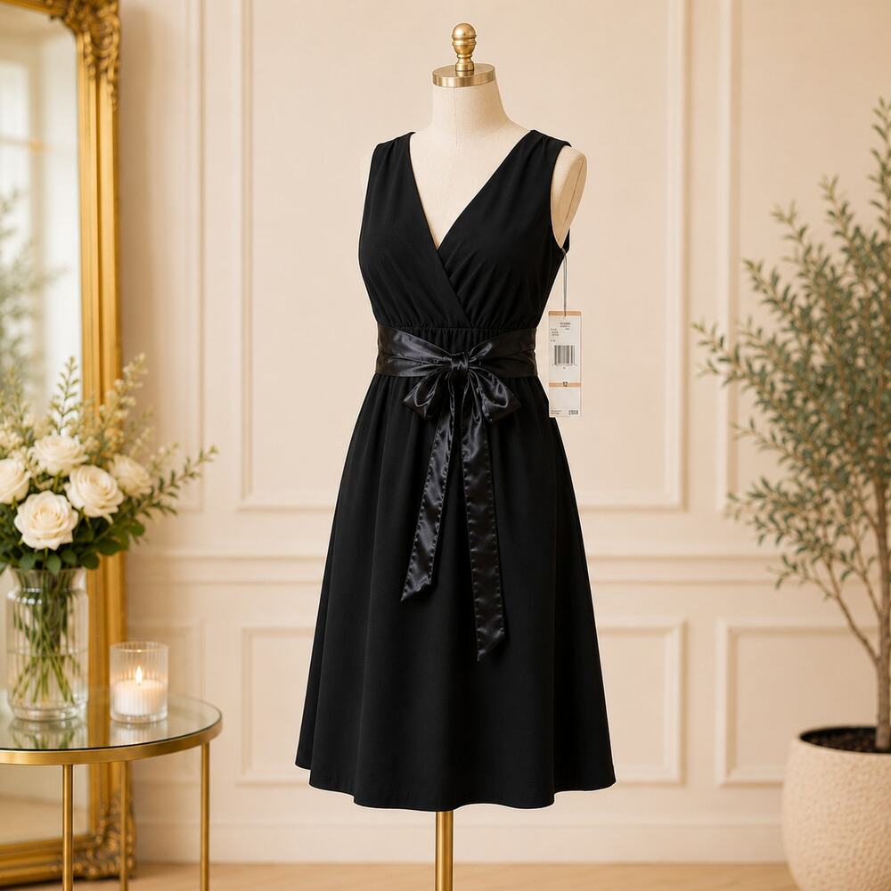 Jones New York Size 12 Black Lace Back Cocktail Dress NWT